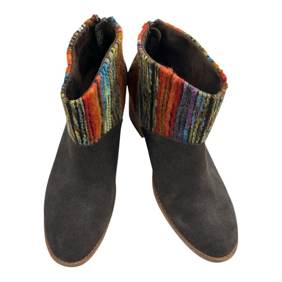 Toms Brown Suede Ankle Boots with Boho Design Size 6 Great Preowned Condition - Picture 5 of 8